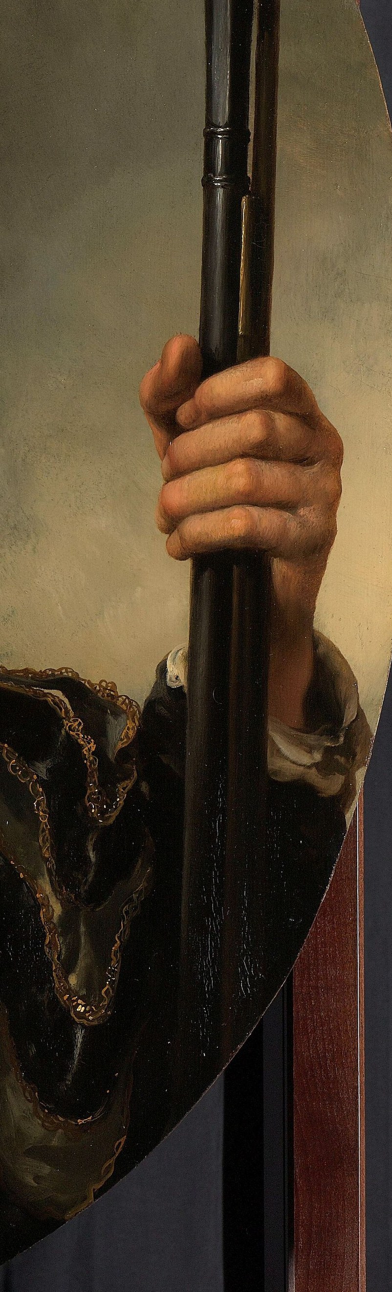 This rifle marks him as a civic guard or sportsman.