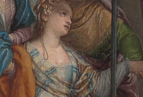 His figures wear elaborate Venetian dresses.