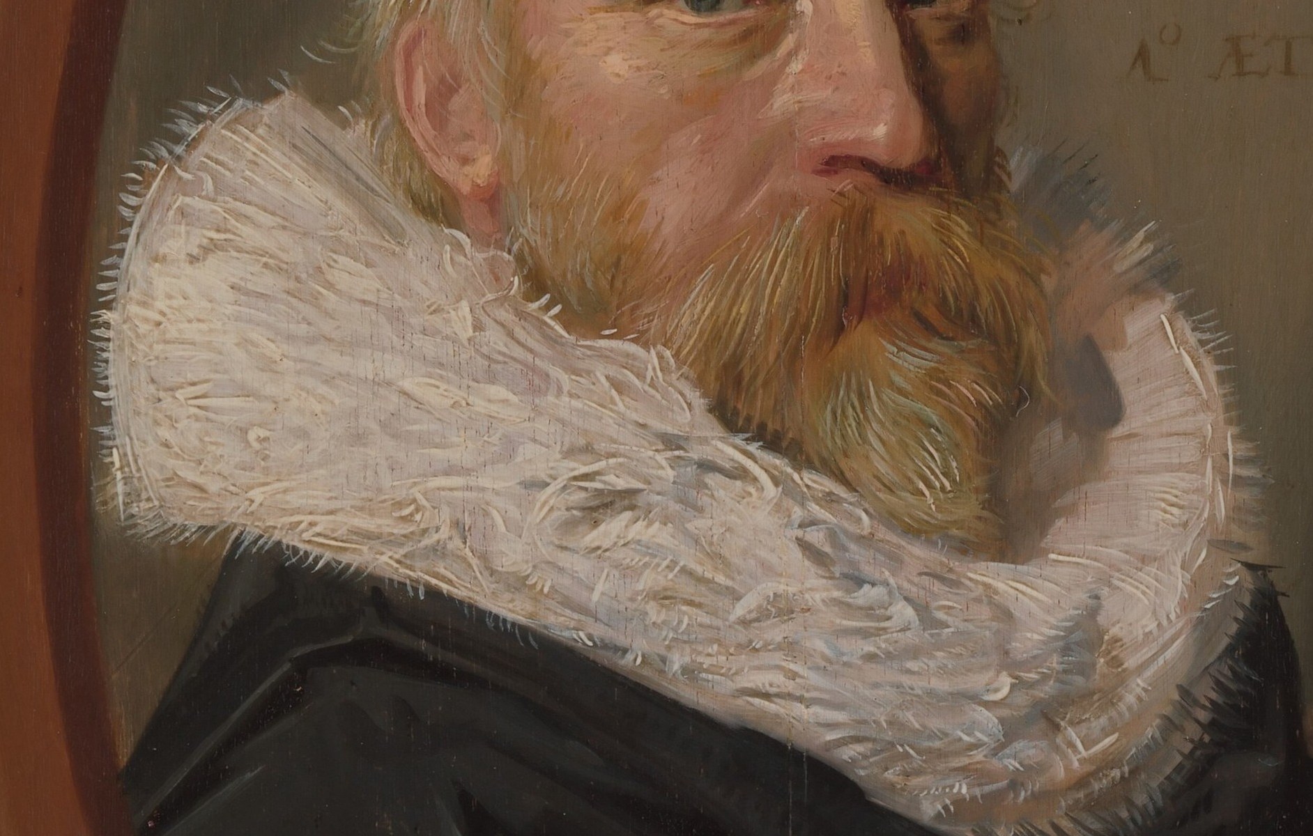 The intricate, starched white ruff is a testament to the sitter's status and the artist's skill in depicting fabric.