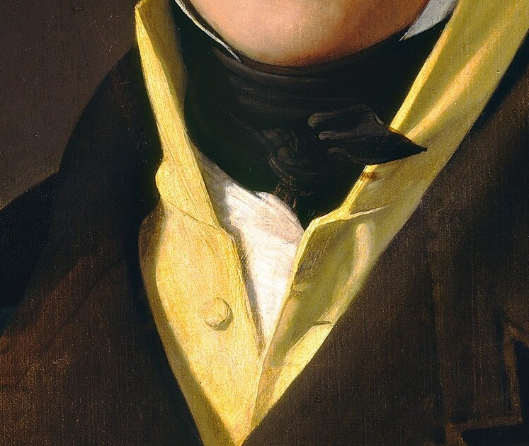 That yellow cravat. In 1810, a defiantly modern choice.