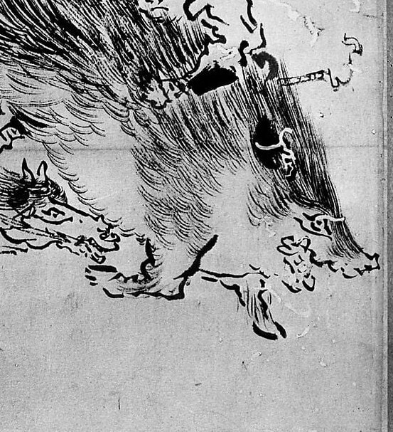 Hokusai made this in his eighties, purely in ink.