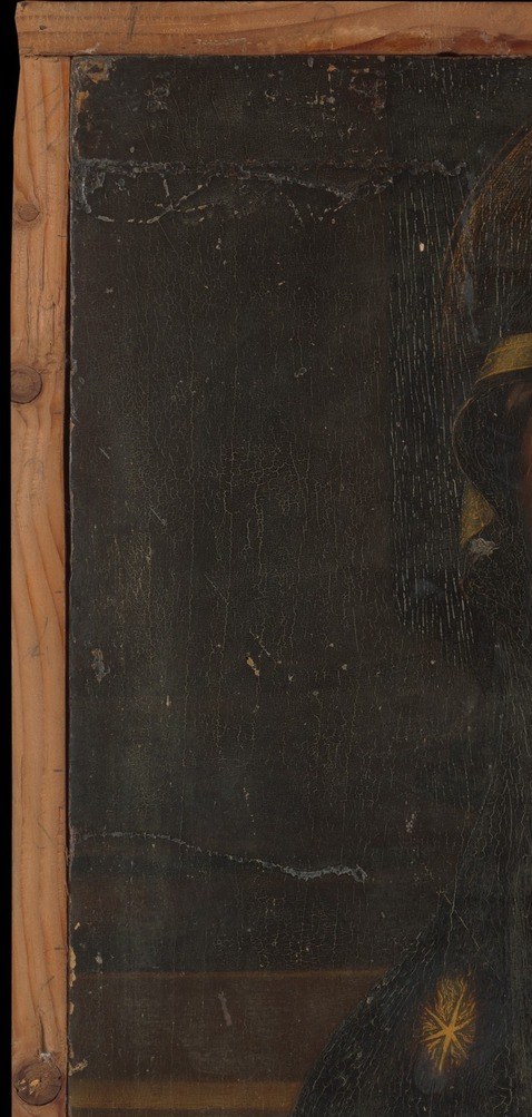 A darkness so complete it borders on abstraction; the extreme chiaroscuro forces every eye inward toward the figures and rewards inspection for any ghost of architectural detail