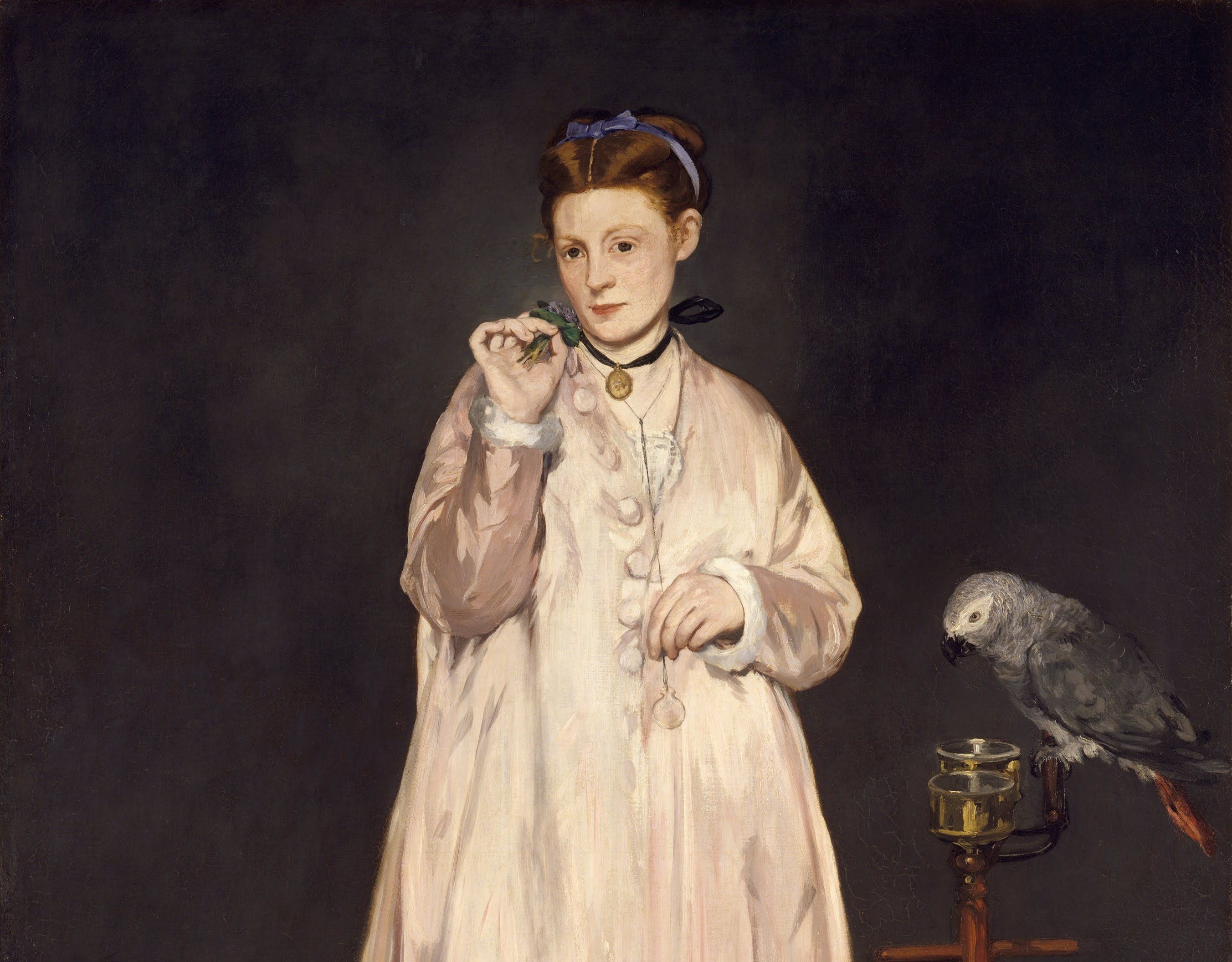 Manet refuses illusionistic depth; the gray reads as resolutely 2D, making the figure appear almost appliqued , the move that most outraged academic viewers and most influenced later modernism.
