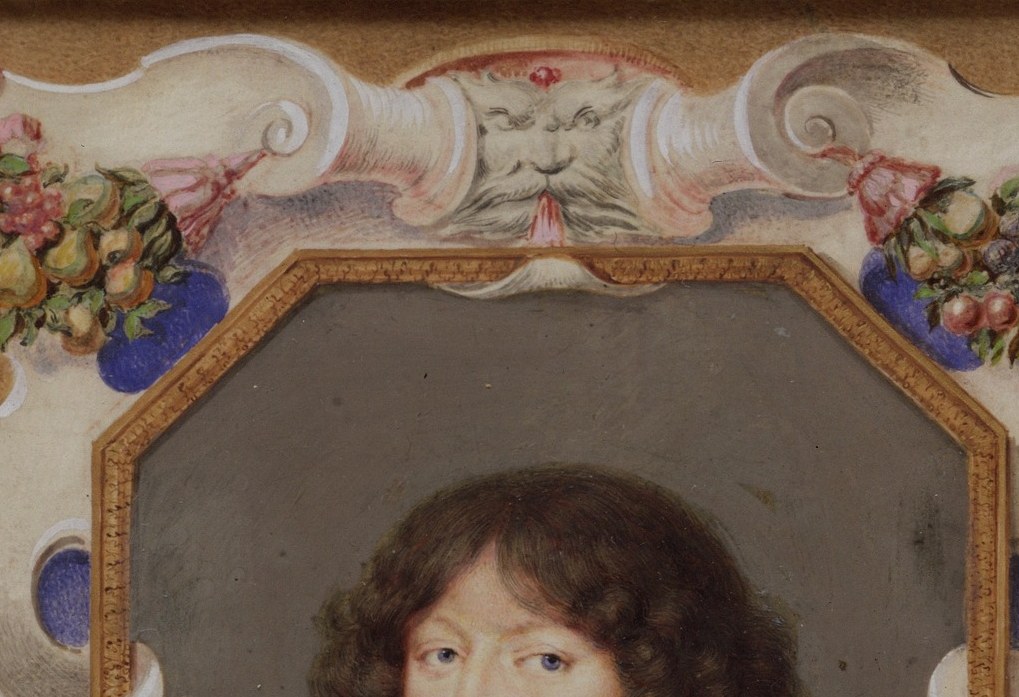 The loose, natural curl of the hair marks the transition away from stiff Elizabethan fashion toward the flowing Baroque style of the 1620s , a subtle date-stamp worn on the head.