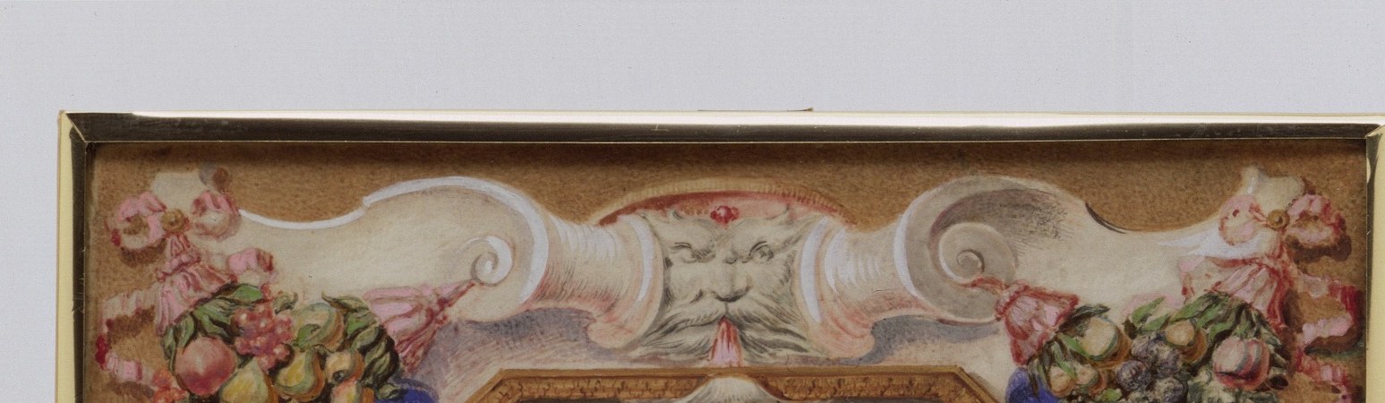 The ornate floral swag contrasts dramatically with the sitter's austerity , this decorative frame surround may have been painted by a specialist flower painter, a common 17th-century collaboration practice.