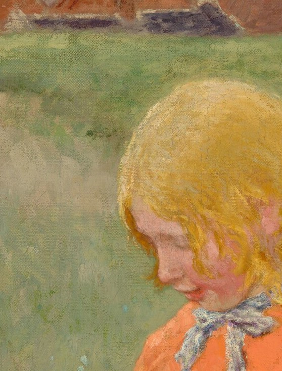 Her gaze is directed downwards, suggesting introspection or a shared secret with her younger sibling.