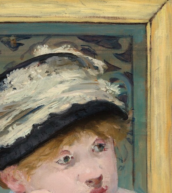 The painting's emotional core , her downcast, unfocused gaze conveys reverie or melancholy rather than depression, leaving her inner state ambiguous and compelling.
