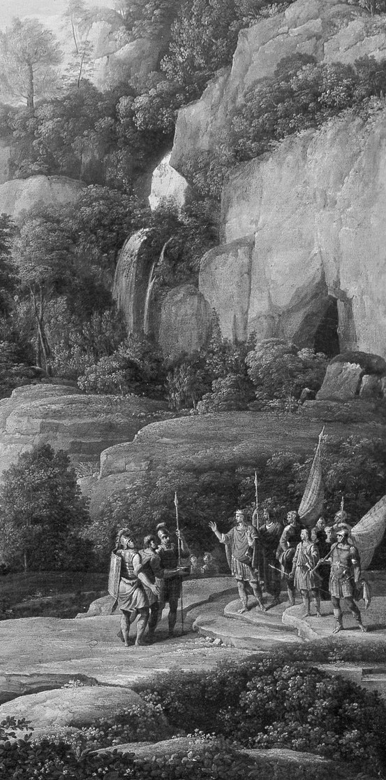 The Cave of Adullam itself , rendered as a dramatic geological mass simultaneously providing refuge and signaling precarity; the setting that gives the painting its title