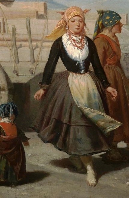 A woman dances, skirts whirling.