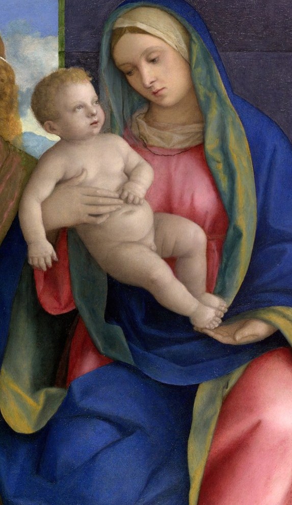 Bellini's signature ultramarine , unmodulated and luminous , demonstrates costly lapis lazuli as a devotional offering; the pigment itself was a statement of piety.
