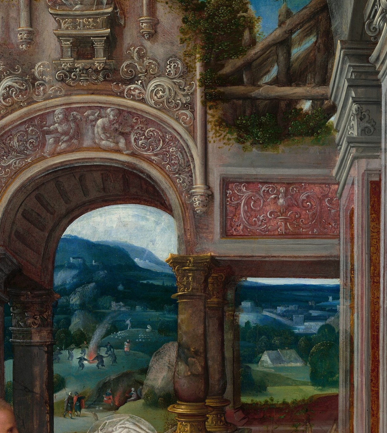 Tiny travelers move through this classic Flemish aerial perspective.