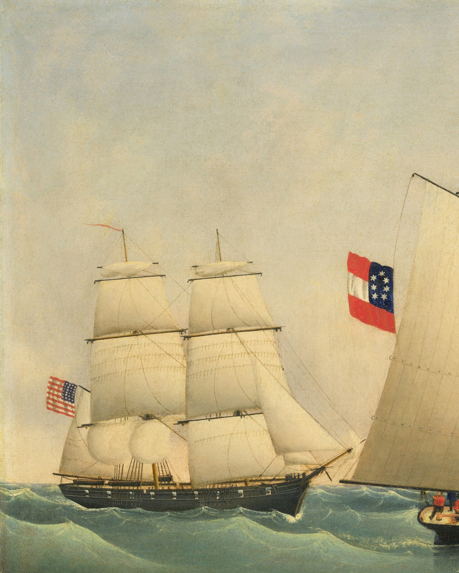 Behind it, the Union's USS Perry closes in.