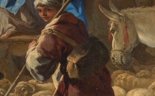 The donkey pulls steadily onward.