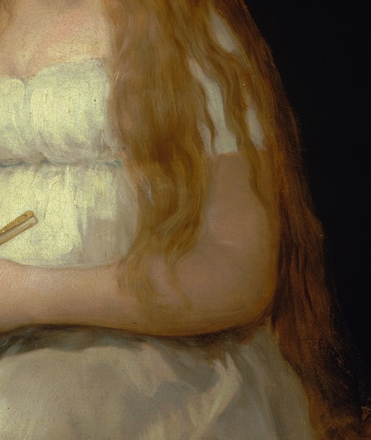 The simple white dress emphasizes her form and softness.