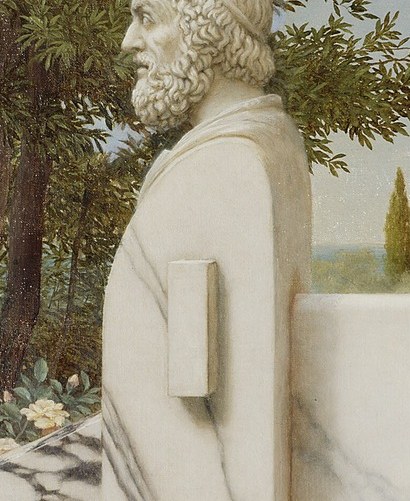 The statue of a bearded man is here.