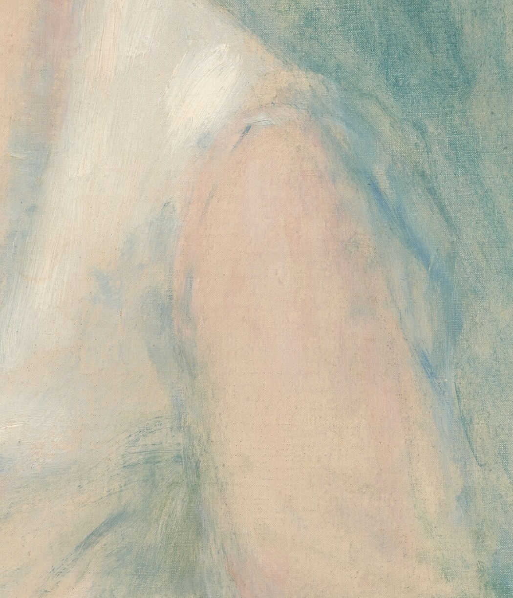 But her shoulder starts to dissolve into loose strokes.