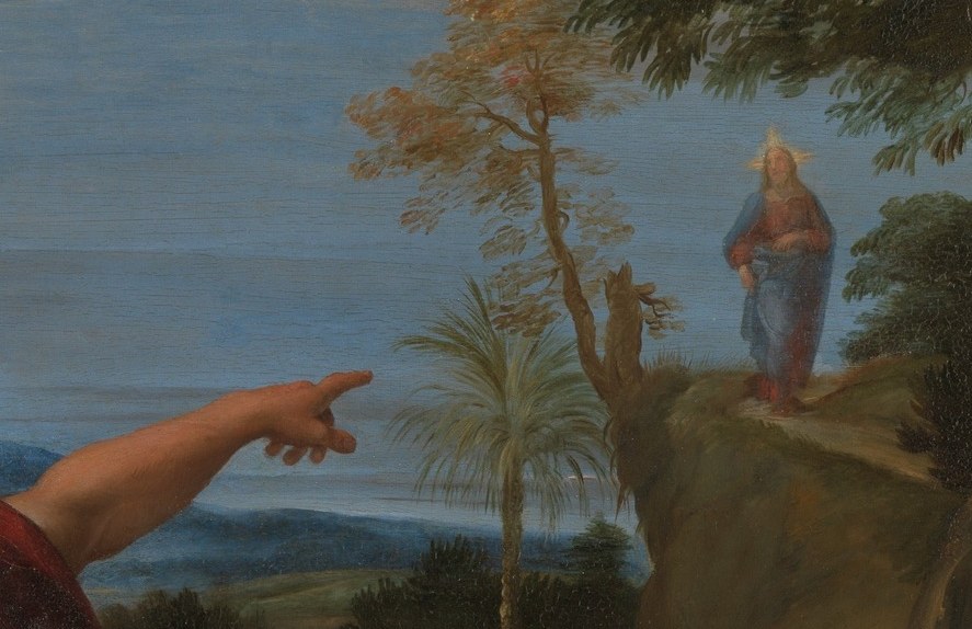 Look at his outstretched arm. The whole painting turns on it.