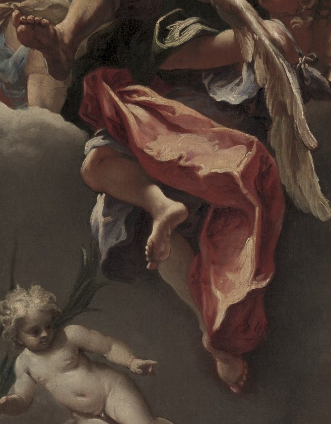 The red drapery suggests passion or sacrifice.