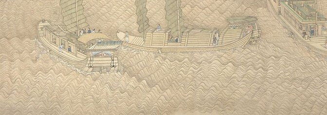 It depicts the confluence of two powerful rivers.