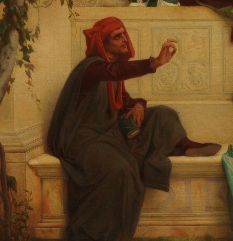 The man in the red cap seems to be speaking.