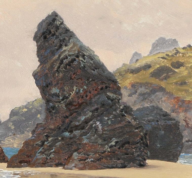 Then, notice the rough texture of the cliff faces.