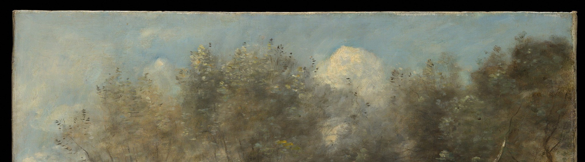 The diffused light and soft clouds contribute to the overall serene and slightly hazy atmosphere of the painting.