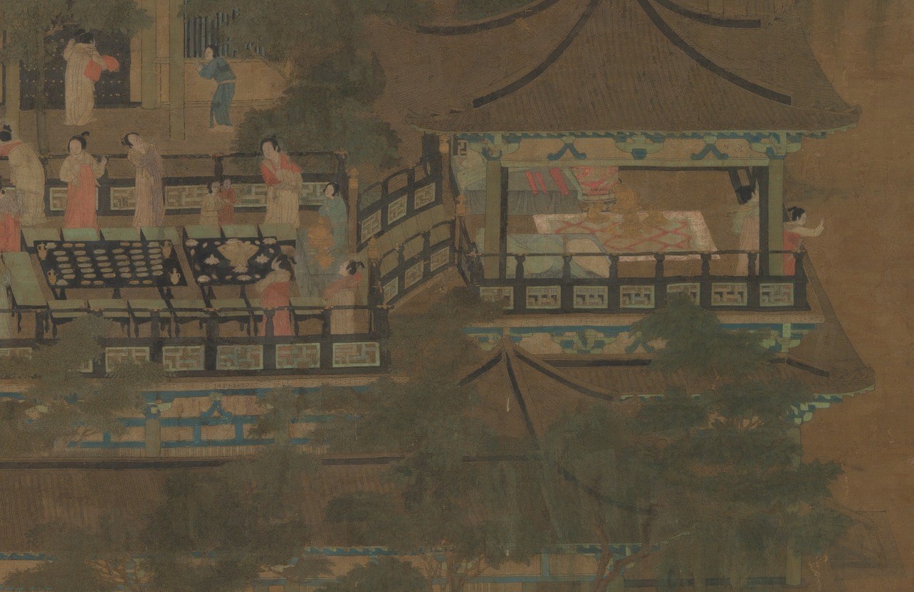 It shows a gathering to welcome the Qing Dynasty to power.