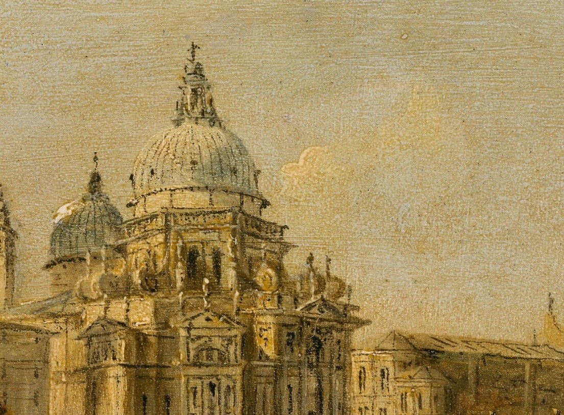 The grand dome signifies religious importance and is an iconic silhouette of the Venetian skyline.