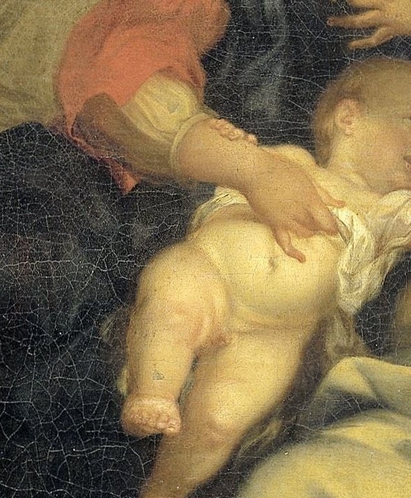 His gaze and outstretched hand suggest a divine connection and the moment of spiritual union.