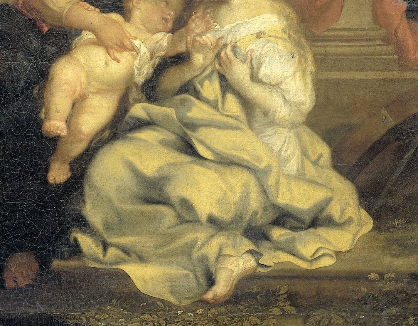 Saint Catherine kneels, receiving a ring from the Christ Child.