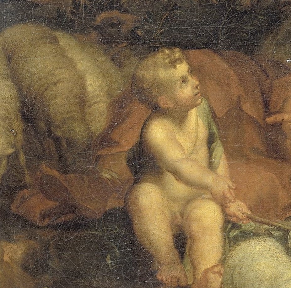 The young John the Baptist, with his lamb, foreshadows sacrifice.