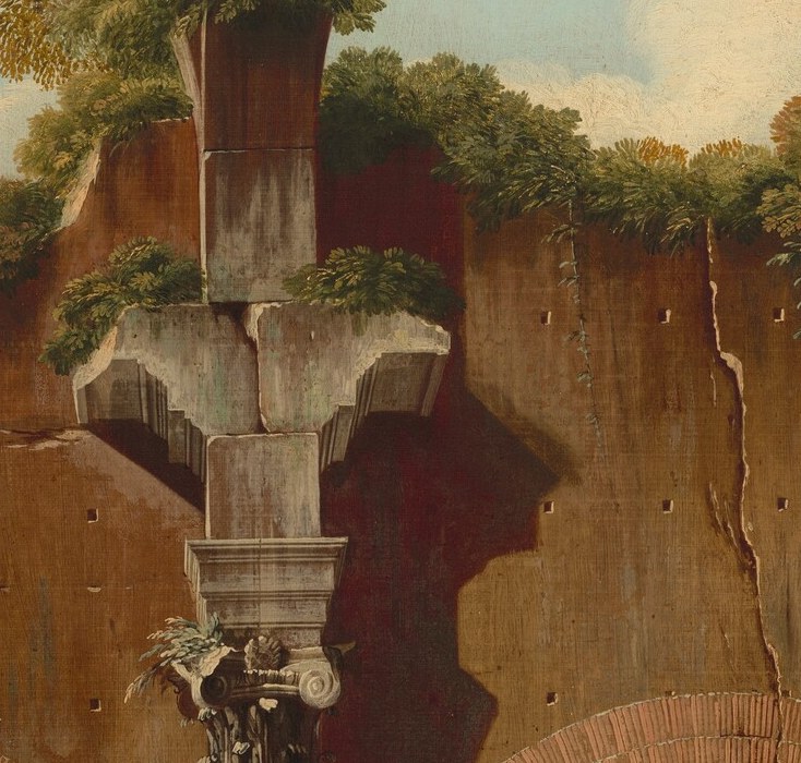 The broken pediment shows time's relentless passage.