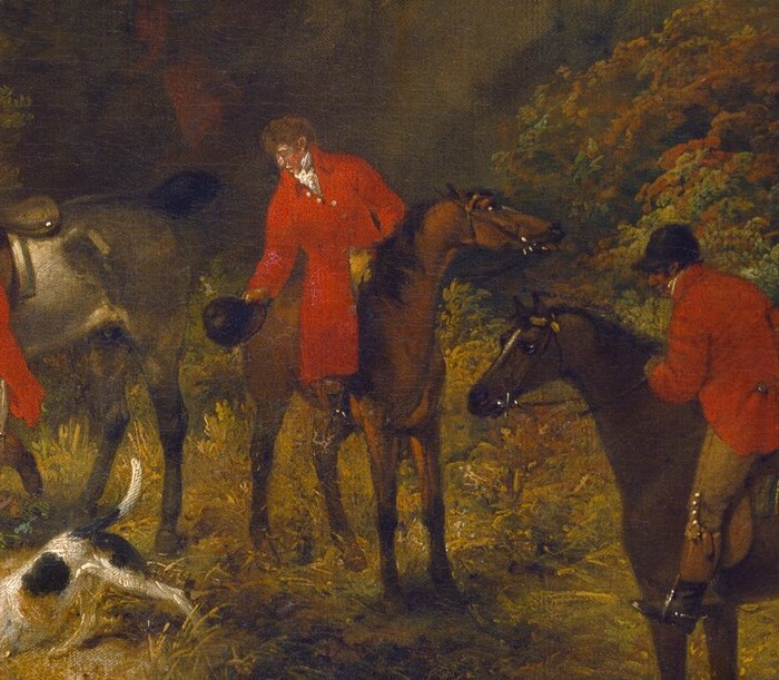 This figure, slightly further back, adds depth to the scene and suggests the ongoing nature of the hunt's conclusion.