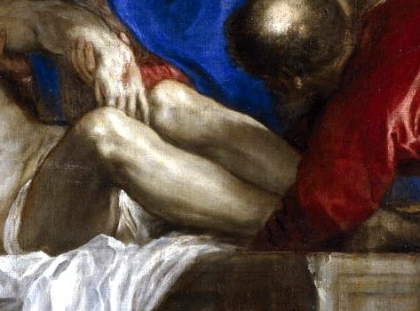 The composition centers on the lifeless body of Jesus Christ.