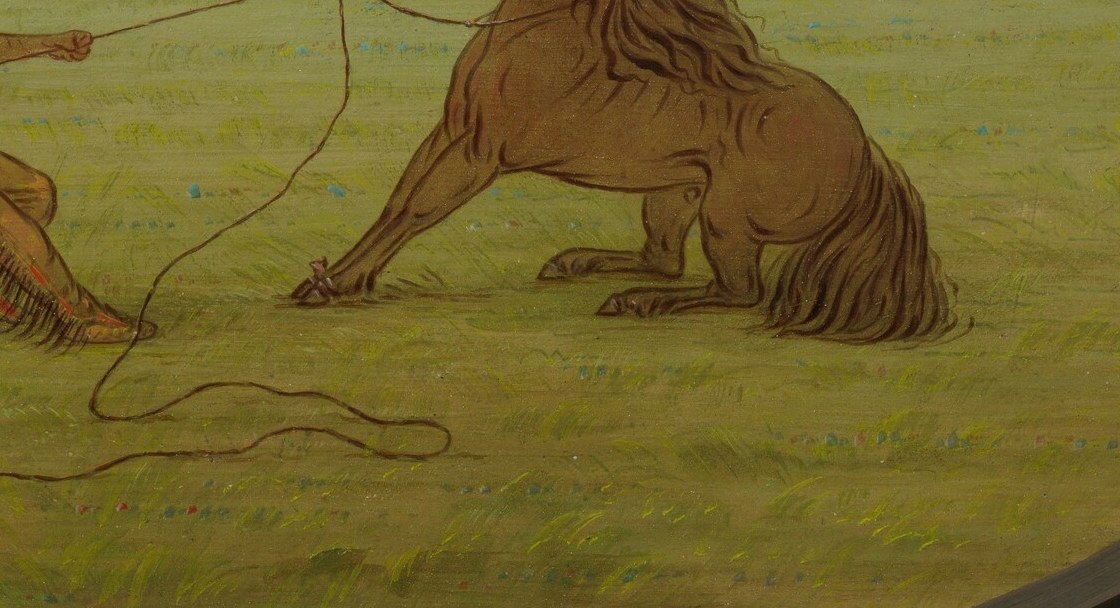 Notice the struggle, captured with loose, gestural brushstrokes.