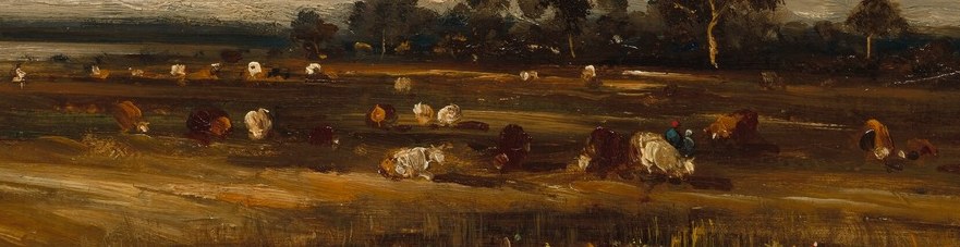These small, indistinct forms of cattle add life to the landscape and suggest a pastoral scene, their muted colors blending with the terrain.