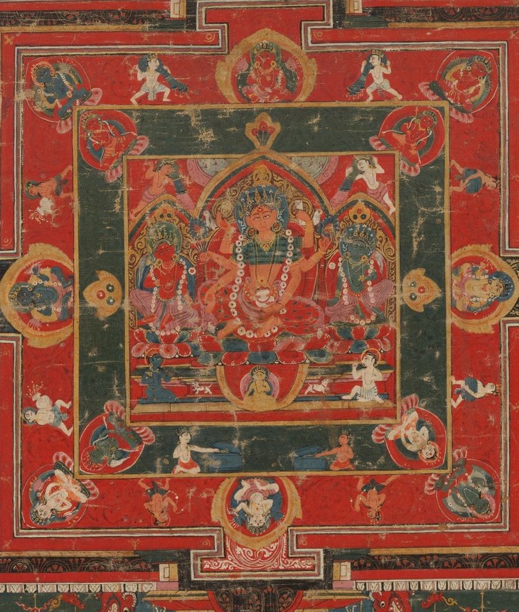 The concentric circles are framed by stylized lotus petals, a common symbol of purity and spiritual awakening in Buddhist art.