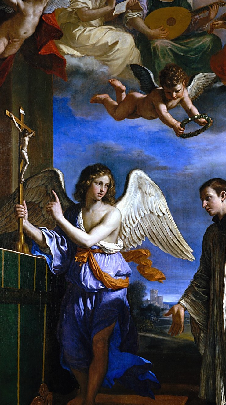The wings dominate the left half of the canvas; their soft feathering and warm highlight show Guercino's bravura handling of complex surfaces in a single light source.