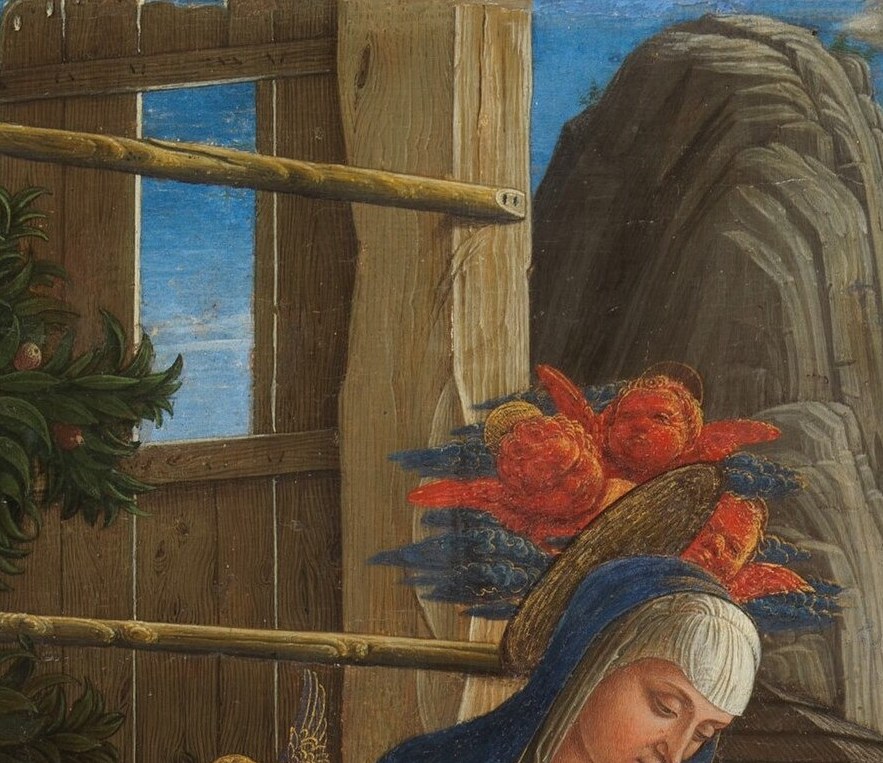 Her downcast expression combines maternal tenderness with theological awareness , Mantegna's precise tempera modeling gives her an unusually human gravity for 1450