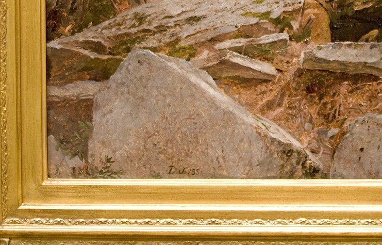 Johnson's most virtuosic technique passage: thick, directional brushwork makes the stone surface legible as a physical material, almost a relief sculpture within the flat canvas.