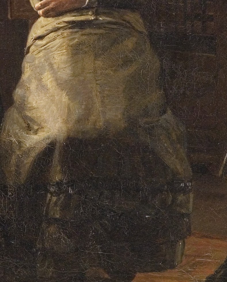 Notice the heavy texture of the teacher's dress.