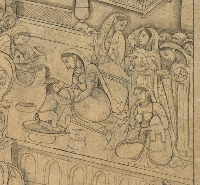 These figures, possibly mourners or onlookers, add emotional depth and social context.