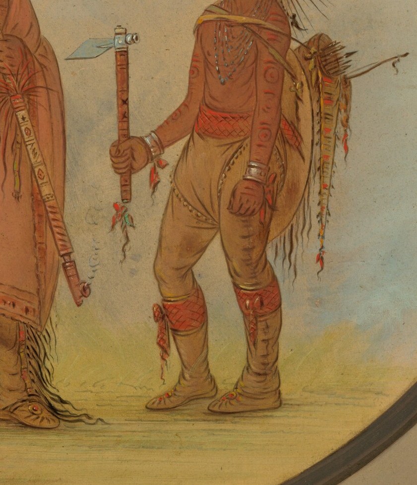 His stance and the axe convey readiness and strength, hinting at a warrior's role.