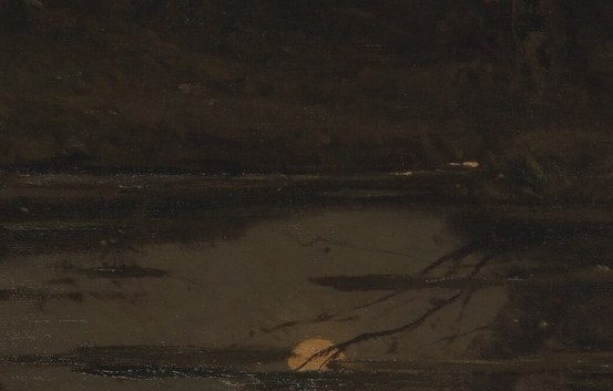 Now the moon answers him across the water.