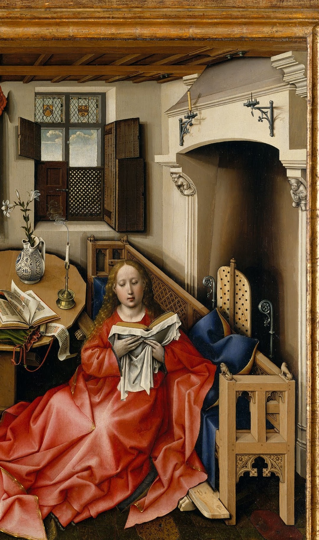 Mary looks up from her book. A verse is being fulfilled.