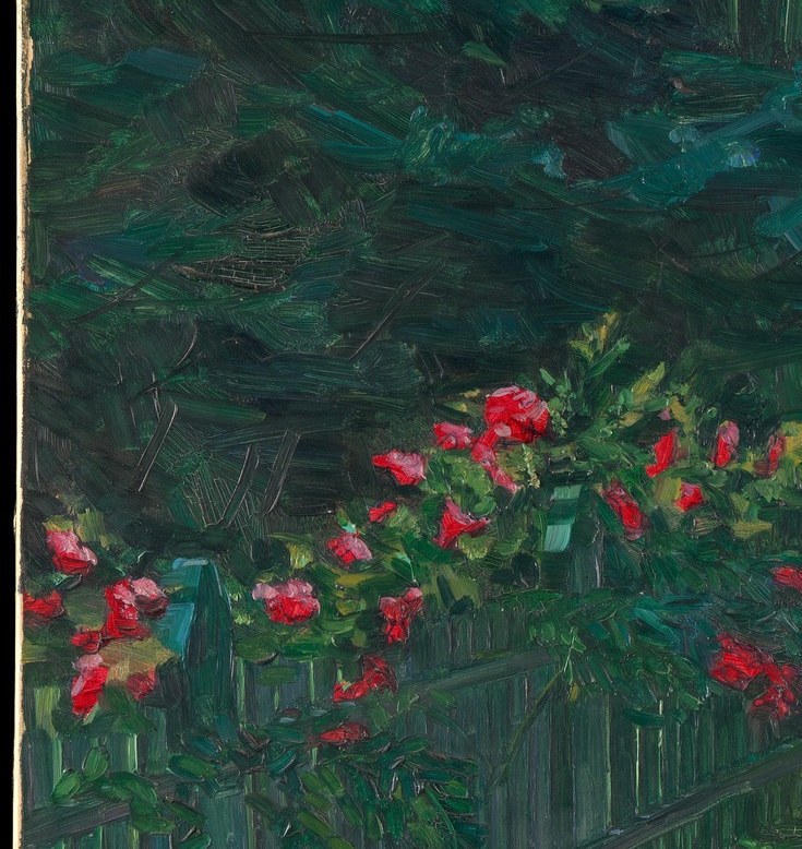 The greens are built up with loaded, tactile brushwork.
