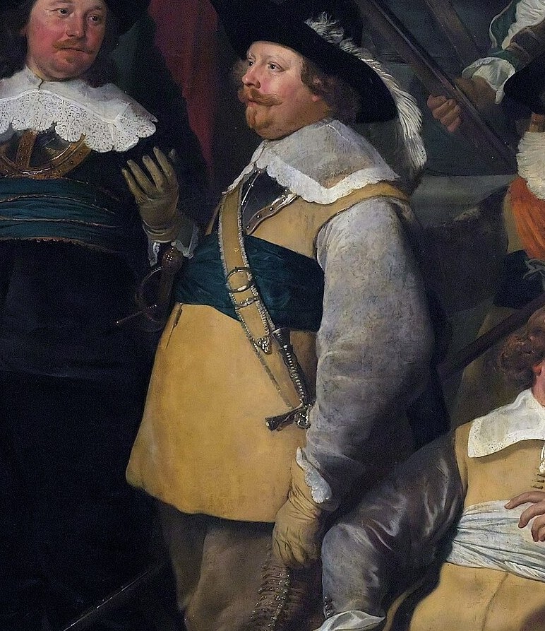 His relaxed yet alert posture and direct gaze make him a focal point, embodying civic pride.