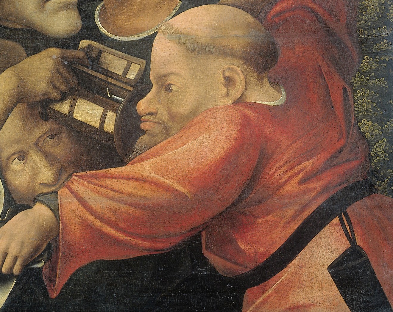The artist uses light and shadow to heighten the drama.