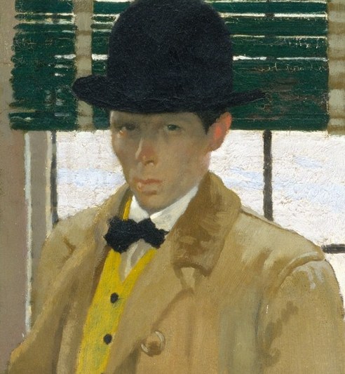 Top hat, yellow scarf, walking cane. Every inch the social performer.