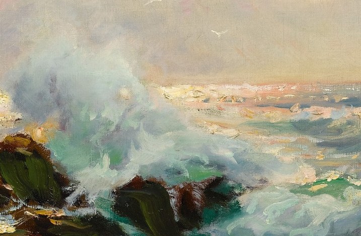 Look closely at the crashing wave and foamy water.